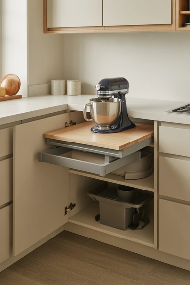 Under-Cabinet Lift Shelves for Frequent Use Machines
