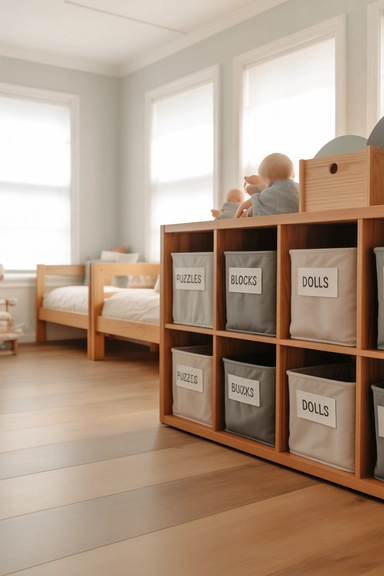 21 Shared Kids Room Organization Ideas That Actually Work 9 Add a Shared Toy Zone With Clear Categories