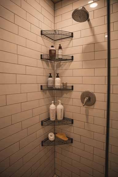21 Small Bathroom Storage Ideas for Tiny Spaces That Work 9 Corner Shelves Inside the Shower