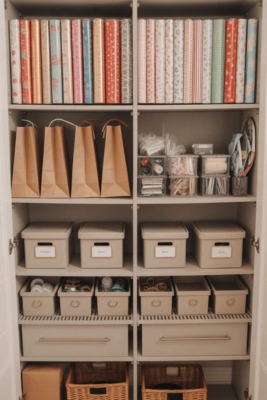 21 Gift Wrap Storage Ideas That Keep Supplies Organized 9 Closet Shelf Zoning by Category