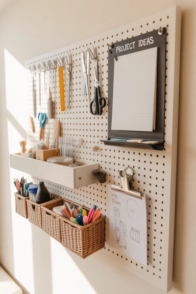 21 Pegboard Organization Ideas That Actually Work 9 Craft or Hobby Station for Small Dwellings