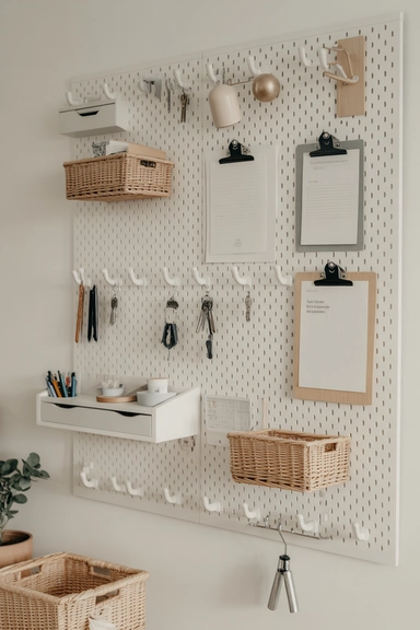 22 Family Command Center Ideas That Organize Daily Life 9 Pegboard Wall for Flexible Organization