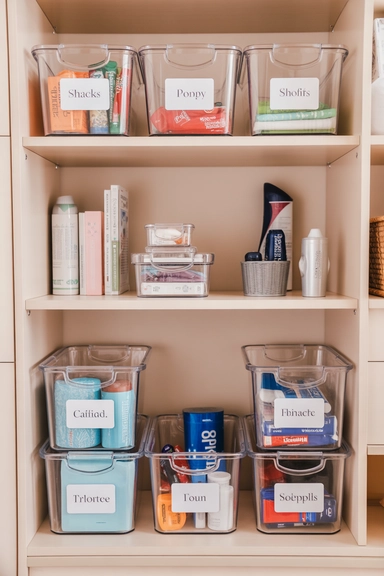 21 Dorm Room Organization Ideas That Maximize Small Spaces 9 Use Clear Bins and Labels for Everyday Essentials