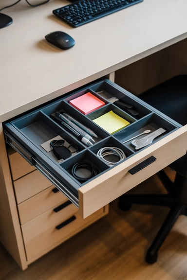 Home Office Storage Ideas That Keep Workspaces Clear 10 9. Create Drawer Systems That Separate Small Supplies