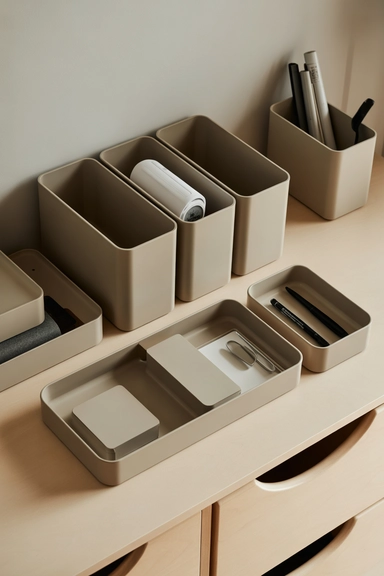22 Desk Organization Ideas for Small Spaces That Stay Tidy 10 Use Matching Containers to Create Visual Order