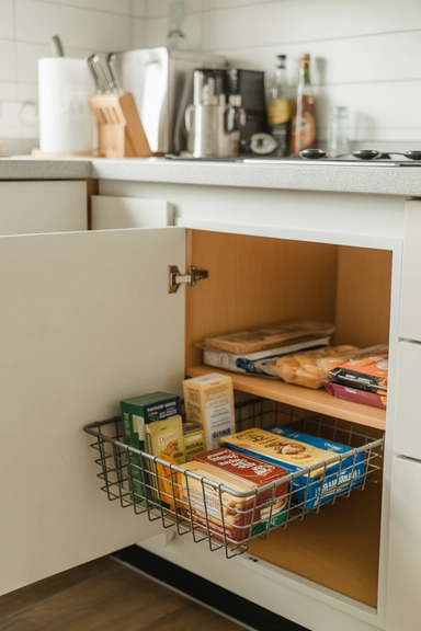 21 Small Kitchen Organization Ideas for Apartments That Actually Work 10 Add Under-Shelf Baskets to Create Extra Layers
