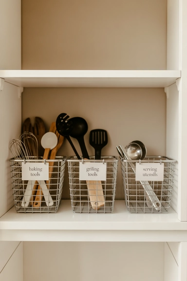 Use Baskets to Group Similar Utensils