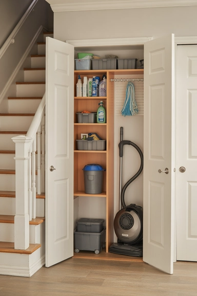 21 Under Stairs Storage Ideas That Turn Dead Space Useful 10 Hidden Cleaning Supply Storage Behind Panel Doors