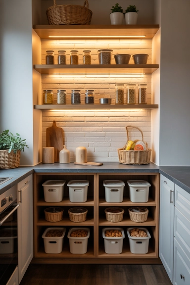 Open Butler’s Pantry Nook Shelving for Compact Kitchens