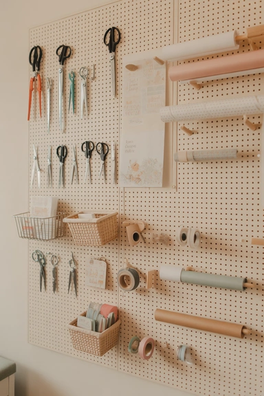 21 Gift Wrap Storage Ideas That Keep Supplies Organized 10 Pegboard Wrapping Station Wall