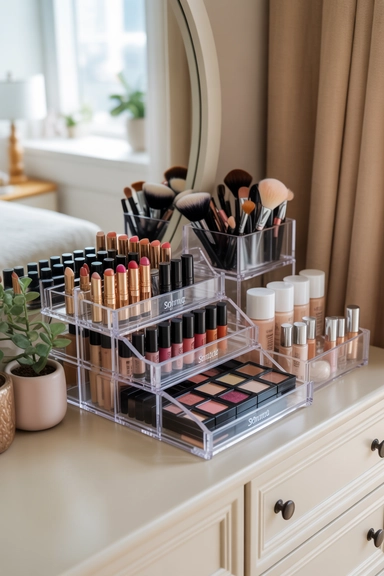 23 Bedroom Dresser Organization Ideas for a Clutter-Free Room 5 Use Clear Makeup Organizers to Control Beauty Products