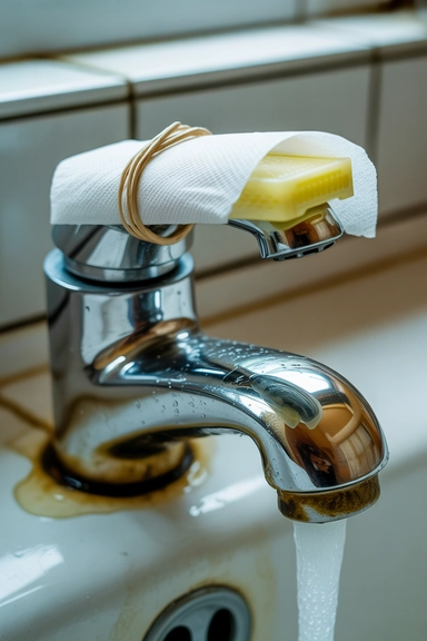 White Vinegar from Dollar Tree Descales Faucets Overnight