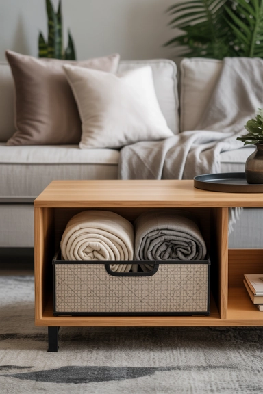  Use a Blanket Storage Box Under a Coffee Table