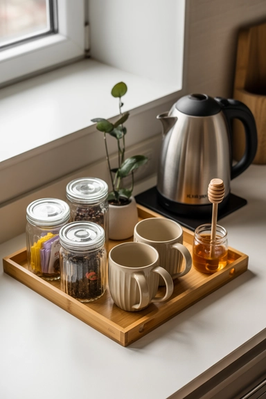 21 Tea Station Organization Ideas for a Cozy & Tidy Setup 2 Countertop Tea Station Tray Setup