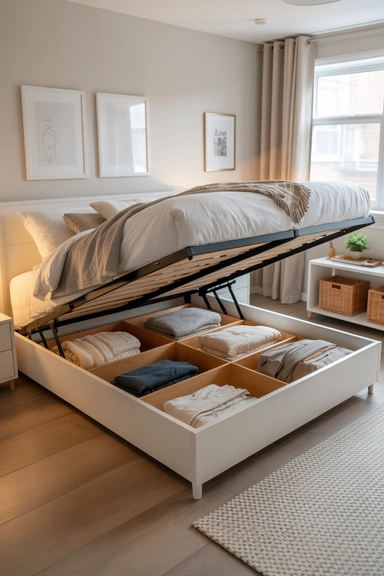 Lift-Up Storage Bed With Divided Compartments