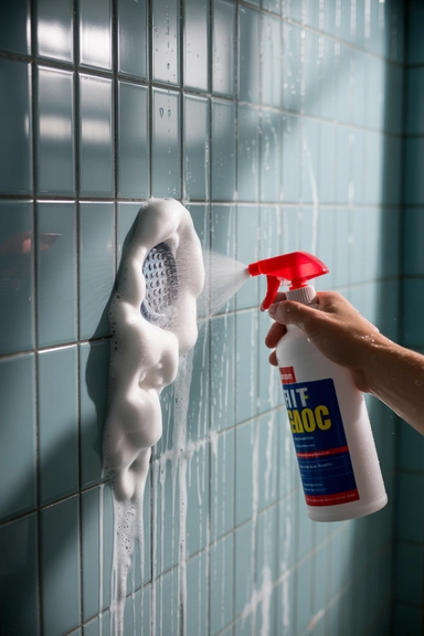 Foaming Bathroom Cleaner from Dollar Tree Works on Tiles