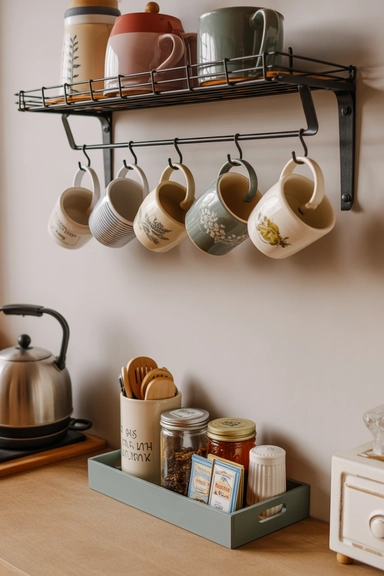 21 Tea Station Organization Ideas for a Cozy & Tidy Setup 11 Tea Station with Mug Hooks