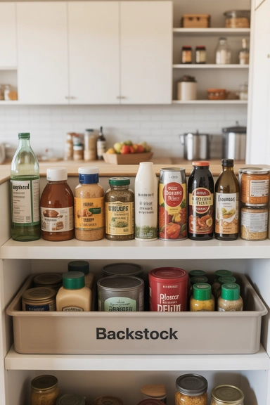 22 Pantry Shelf Organization Ideas That Work 11 . Backstock Separation That Prevents Overcrowding