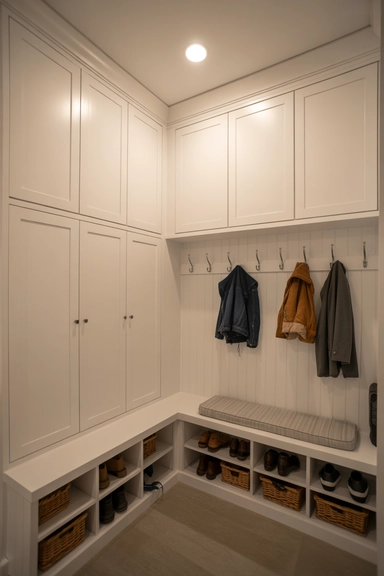23 Mudroom Storage Ideas for Small Homes 11 Ceiling-Height Storage Cabinets with Defined Access Zones