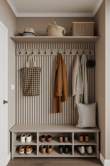 Open Shelf + Hook Rail + Pull-Out Shoe Tray System