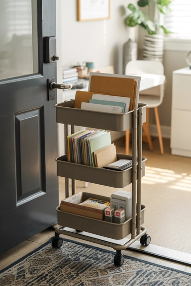  Slim Rolling Cart Tucked Beside the Door
