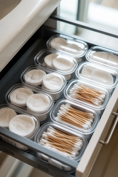 23 Bathroom Drawer Organization Ideas That Last 11 Uniform Containers for Cotton and Hygiene Products