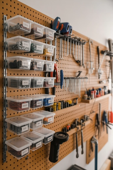 23 Tool Storage Ideas That Keep Your Workspace Organized 12 Pegboard Shelves for Small Tool Containers