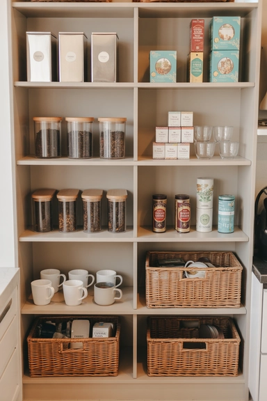 21 Tea Station Organization Ideas for a Cozy & Tidy Setup 12 Tea Station Inside a Pantry Shelf