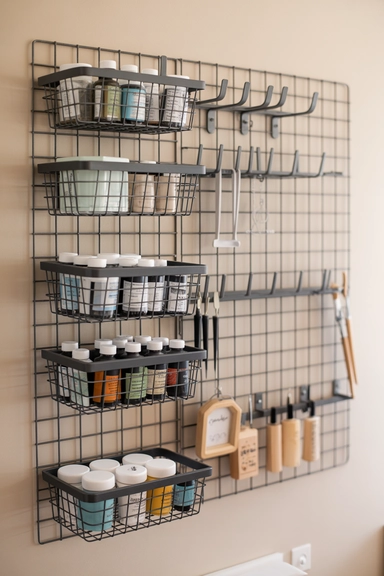 21 Paint Storage Ideas to Keep Supplies Organized 12 Wall Grid Paint Storage Systems