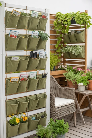 22 Small Balcony Storage Ideas That Add Space 12 Hanging Fabric Storage Organizer on a Privacy Screen