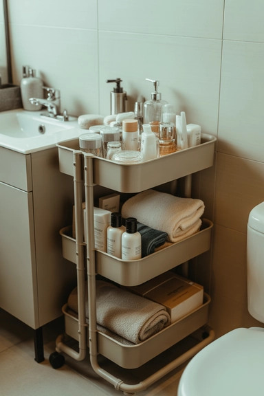 21 Vanity Organization Ideas for Small Spaces 12 Slim Rolling Cart Beside the Vanity