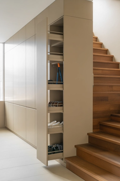 Stair-Adjacent Pull-Out Storage Units