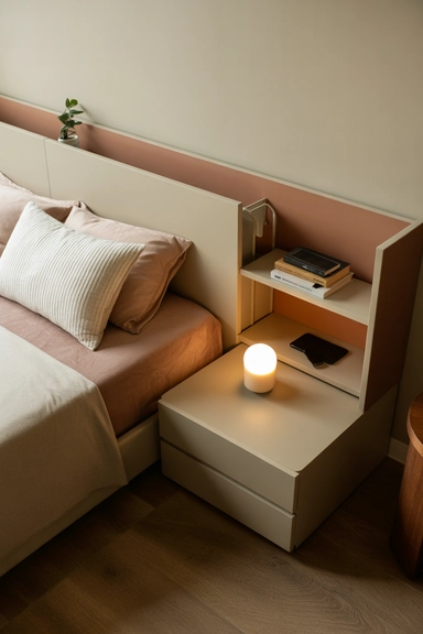 Storage Headboard with Concealed Sliding Panels