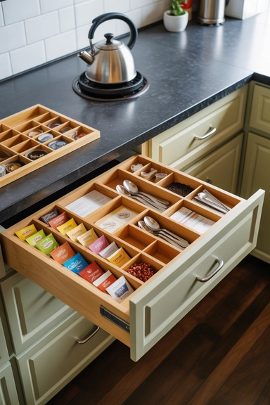 21 Tea Station Organization Ideas for a Cozy & Tidy Setup 13 Tea Station Drawer Setup