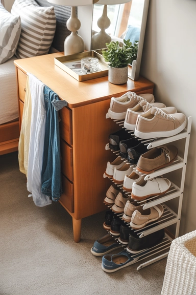 23 Bedroom Dresser Organization Ideas for a Clutter-Free Room 13 Add a Compact Shoe Organizer Near the Dresser