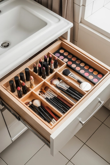23 Bathroom Drawer Organization Ideas That Last 13 Defined Makeup Compartment With Tight Edges