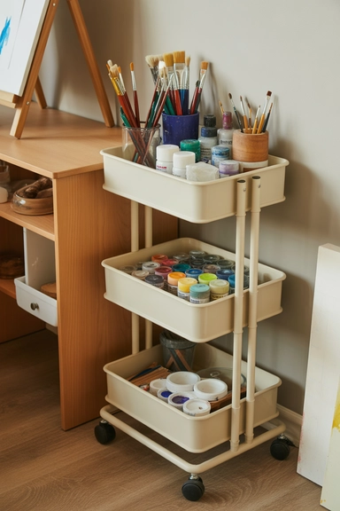 21 Paint Storage Ideas to Keep Supplies Organized 14 Craft Cart Paint Organization