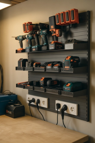 23 Tool Storage Ideas That Keep Your Workspace Organized 14 Power Tool Charging Station Storage