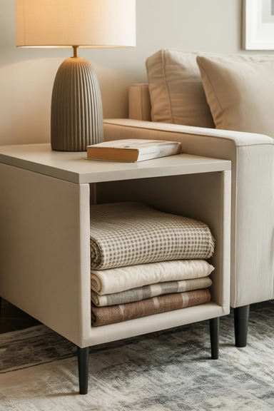 Store Blankets in a Sofa Side Table with Storage