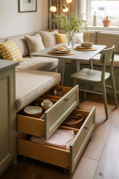 Banquette Seating with Full-Extension Deep Drawers