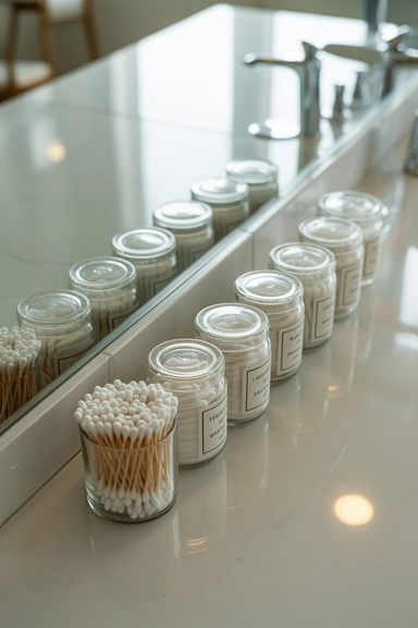 21 Vanity Organization Ideas for Small Spaces 14 Glass Jars for Cotton and Everyday Essentials