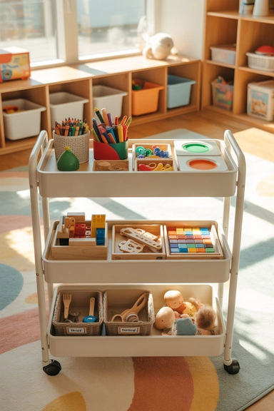 Rolling Cart That Moves In and Out of Play Zones
