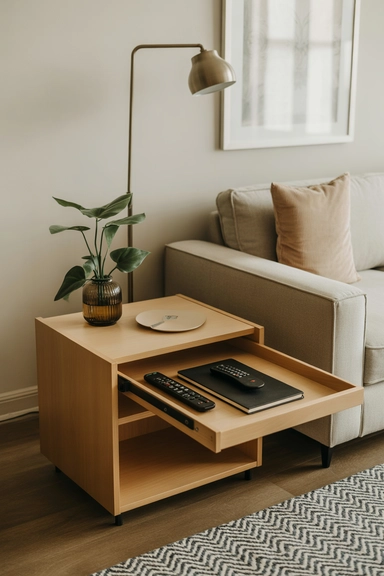 Side Table With Hidden Sliding Compartment
