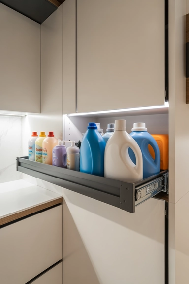 21 Smart Laundry Room Storage Ideas That Save Space 15 Pull Out Shelf for Detergents and Supplies