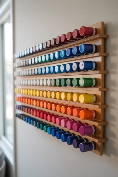 21 Paint Storage Ideas to Keep Supplies Organized 15 Wall Mounted Paint Bottle Holders