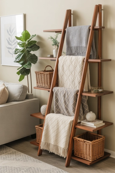 Use a Blanket Ladder Shelf