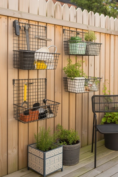 Install Fence-Mounted Storage Baskets