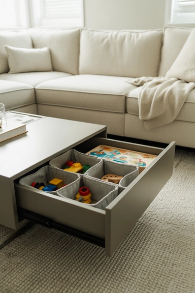 Rotation Drawer Under a Coffee Table