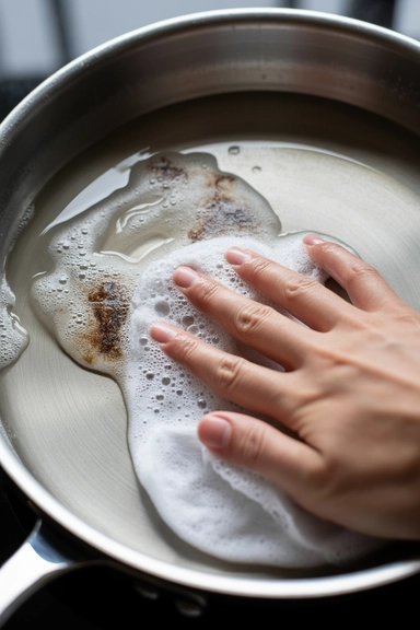 15 Kitchen Pan Cleaning Hacks to Remove Buildup 14 Soaking in Washing Soda for Burnt Pan Cleaning