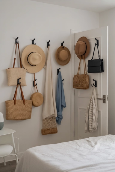Use Hooks to Organize Bags, Hats, and Accessories